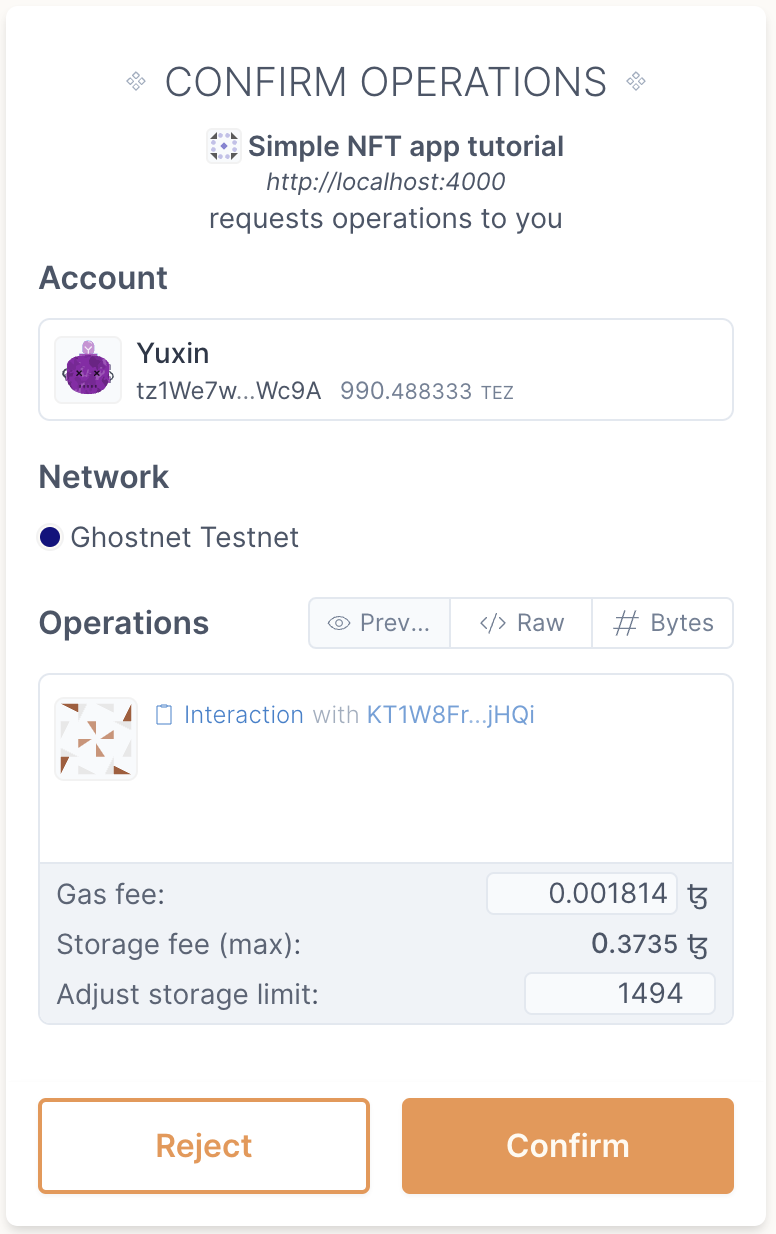 mint comfirmation interface section